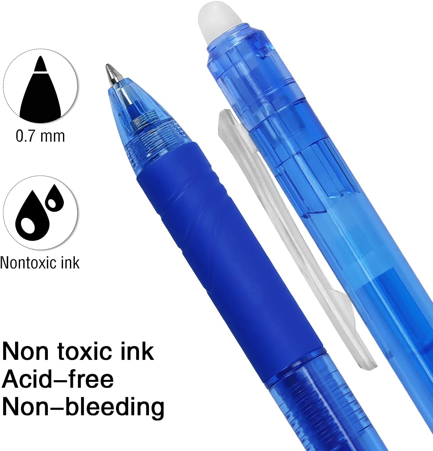 8 Pack Retractable Erasable Gel Pens Clicker Fine Point 0.7mm