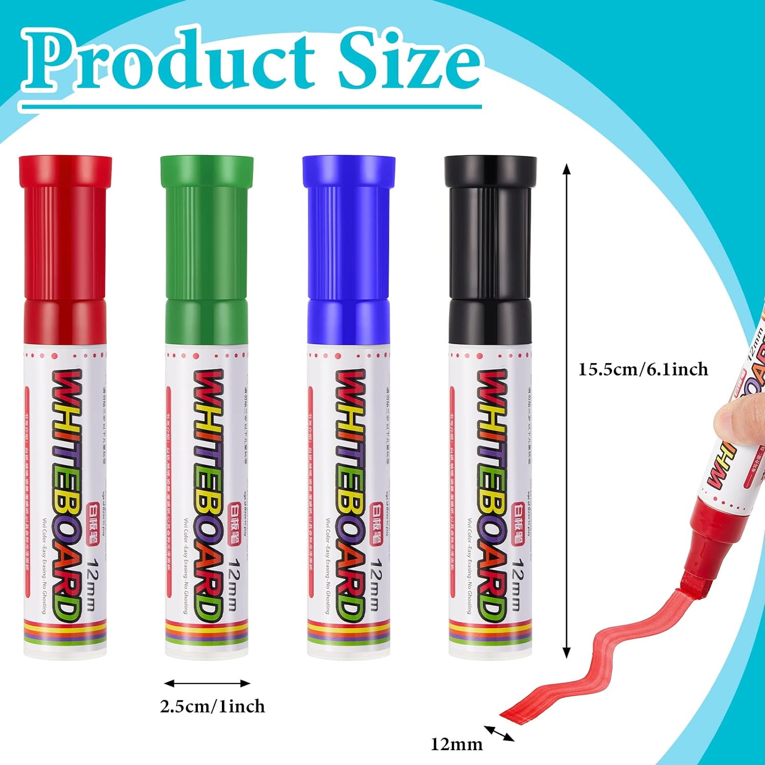 4 Pack Extra Thick Dry Erase Markers WhiteBoard Markers 12mm Big Nib