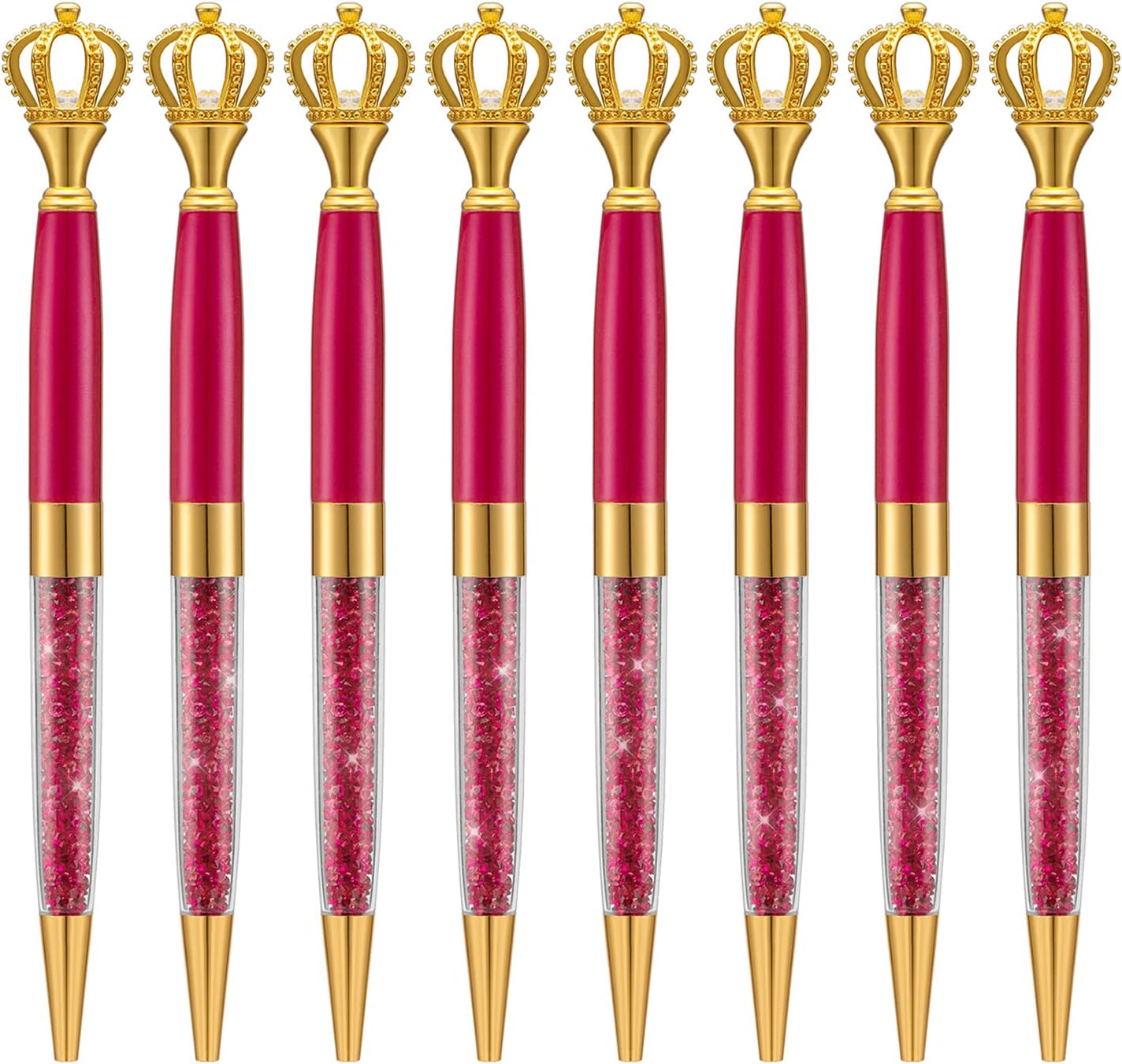 8 Pieces Crystal Crown Ballpoint Pen Set for Women Kid Girl