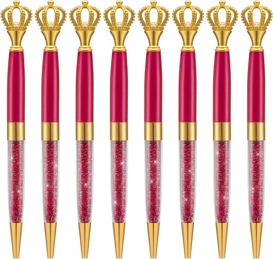 8 Pieces Crystal Crown Ballpoint Pen Set for Women Kid Girl