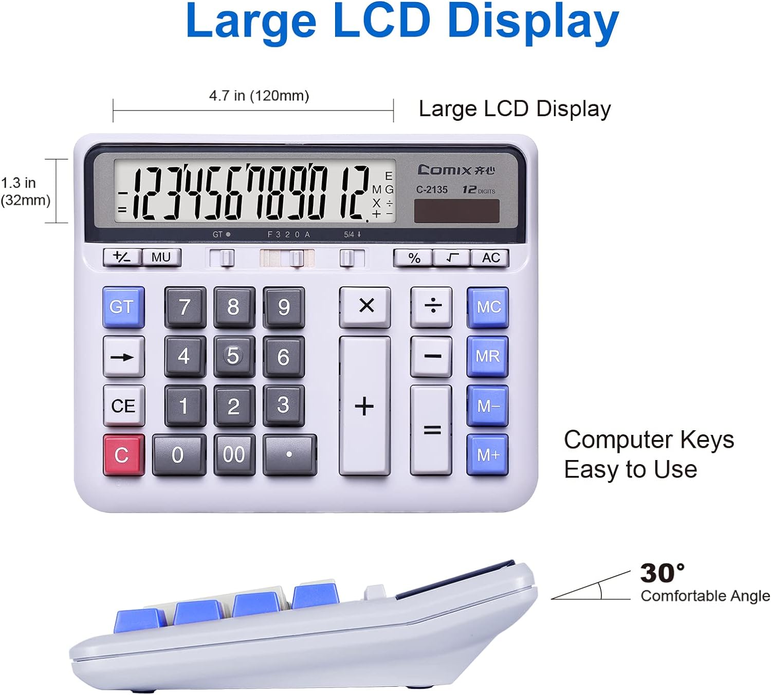 Comix C-2135 Desktop Calculator Solar Battery Dual Power with 12-Digit