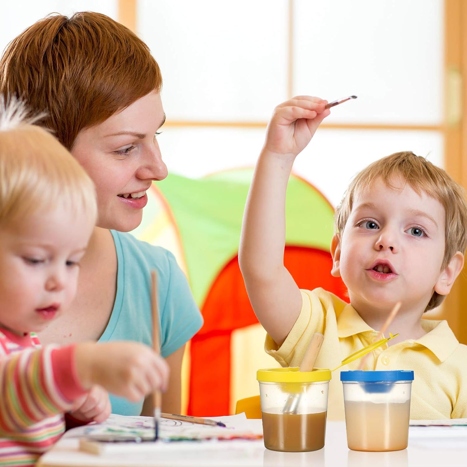 24 Color Non-Spill Paint Cups for Kids with Flip Open Lids Set