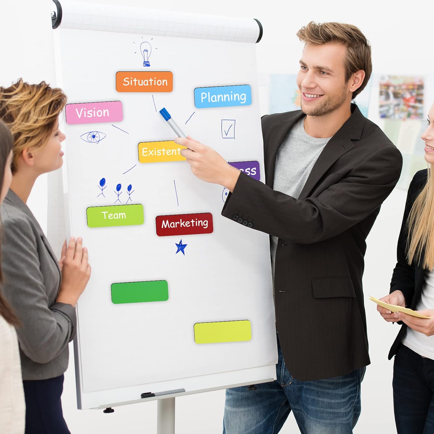 72Pcs Dry Erase Magnetic Labels,3.2 x 1.2" for Whiteboard,Refrigerator (9 Colors)
