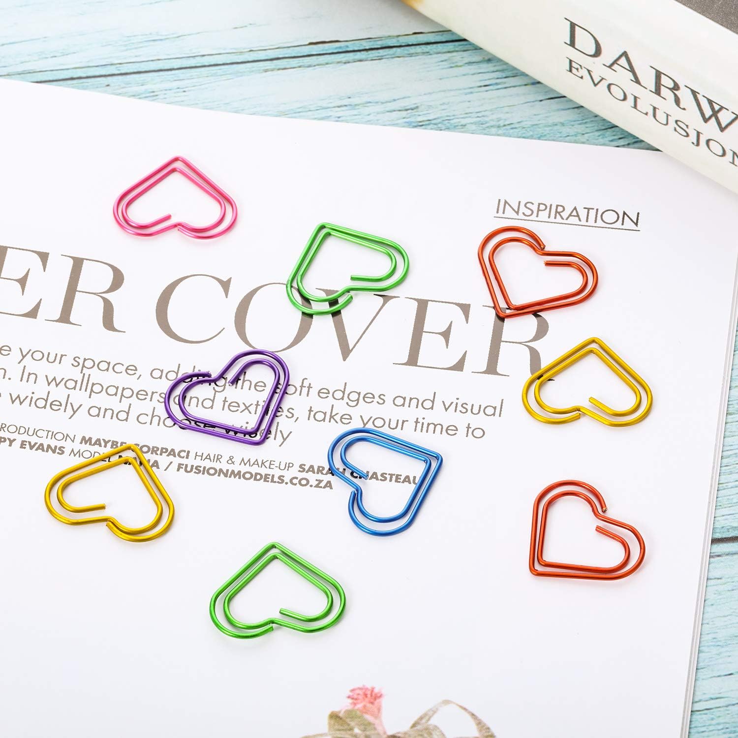 100Pcs Colorful Paper Clips Metal Heart Paperclips