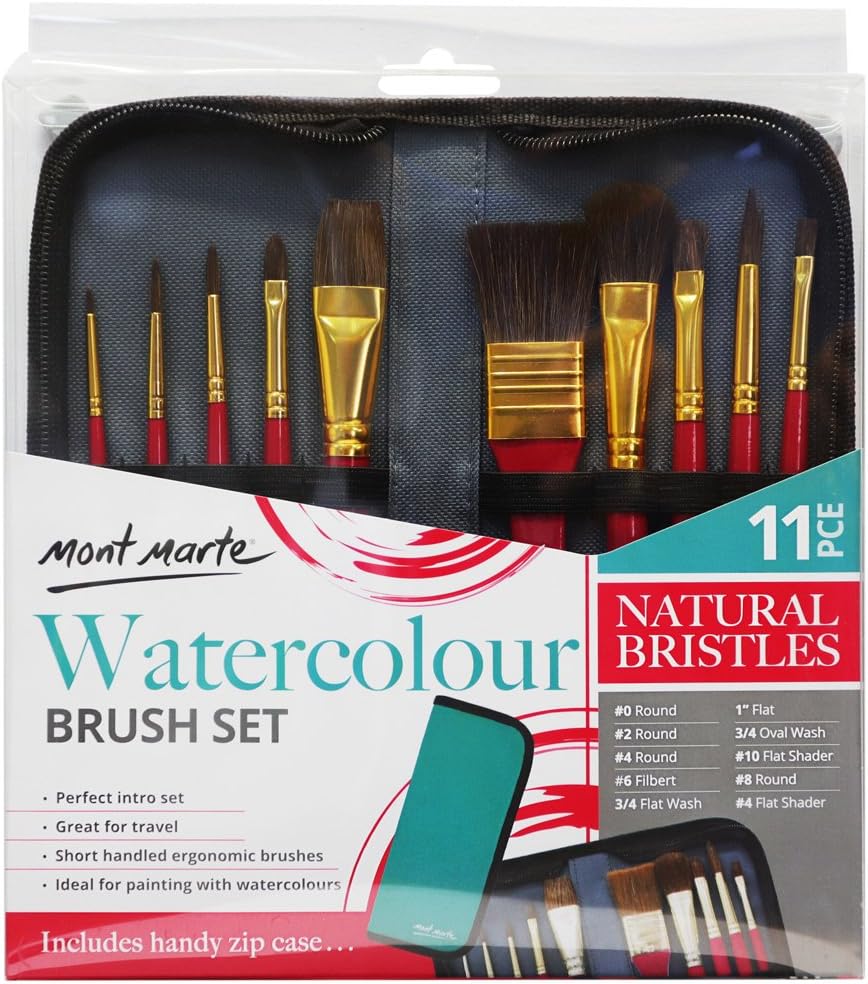 Mont Marte Art Paint Brushes Set with Case,10 Different Size