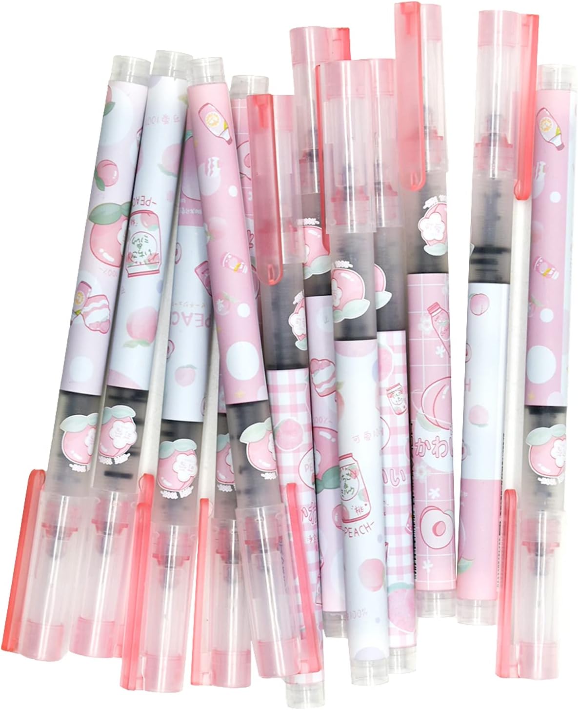 12PCS Peach Liquid Ink Juicy Fruit Quick Dry Rollerball Pens Black Ink