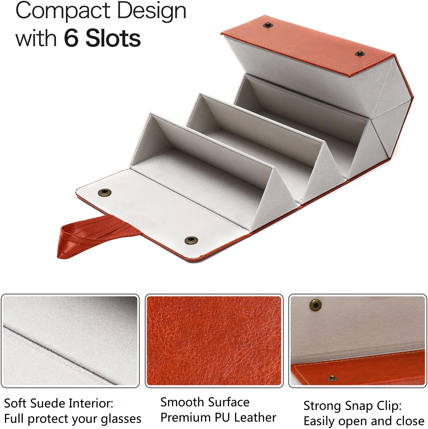 MEGREZ 6 Slots Sunglasses Organizer Box – PU Leather Foldable