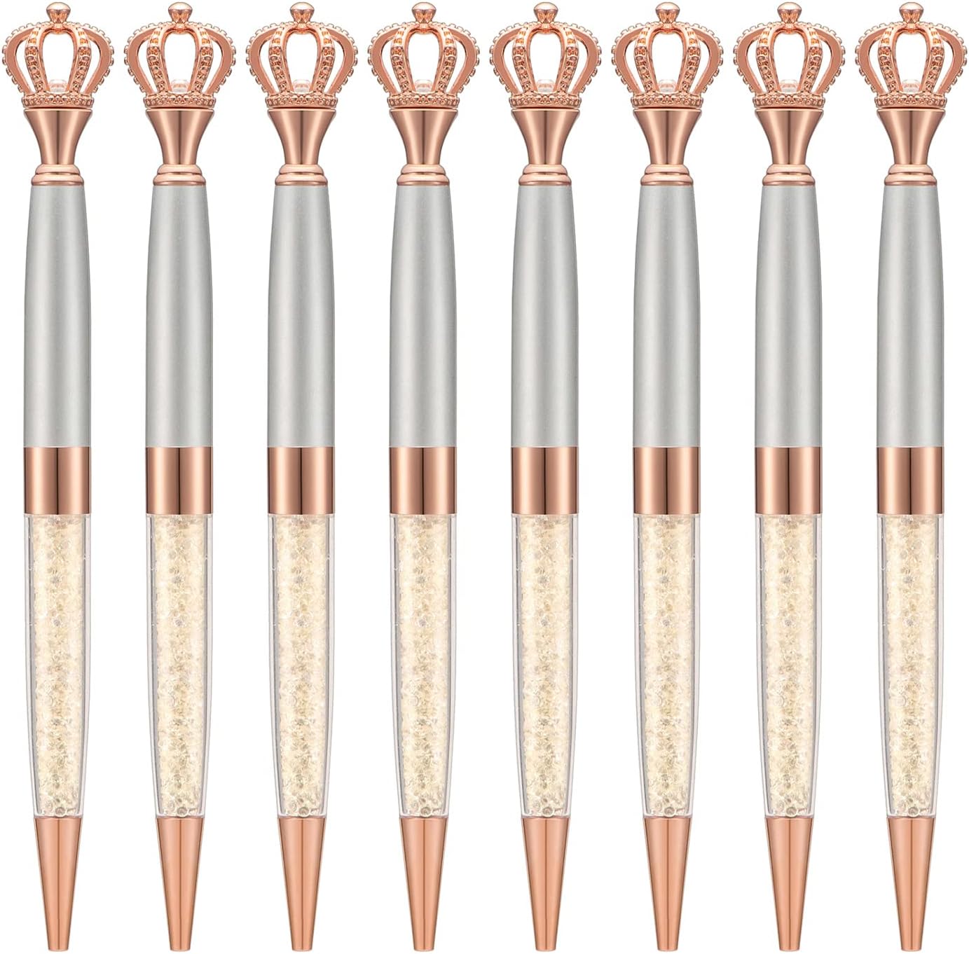 8 Pieces Crystal Crown Ballpoint Pen Set for Women Kid Girl