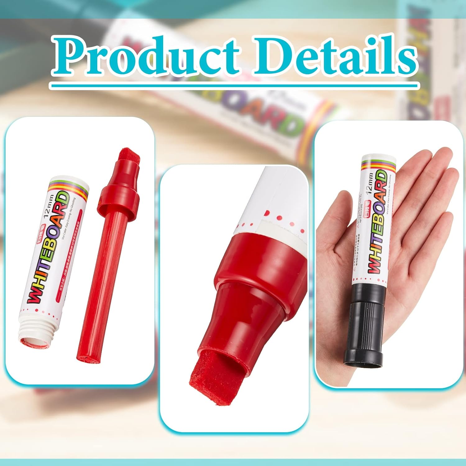 4 Pack Extra Thick Dry Erase Markers WhiteBoard Markers 12mm Big Nib