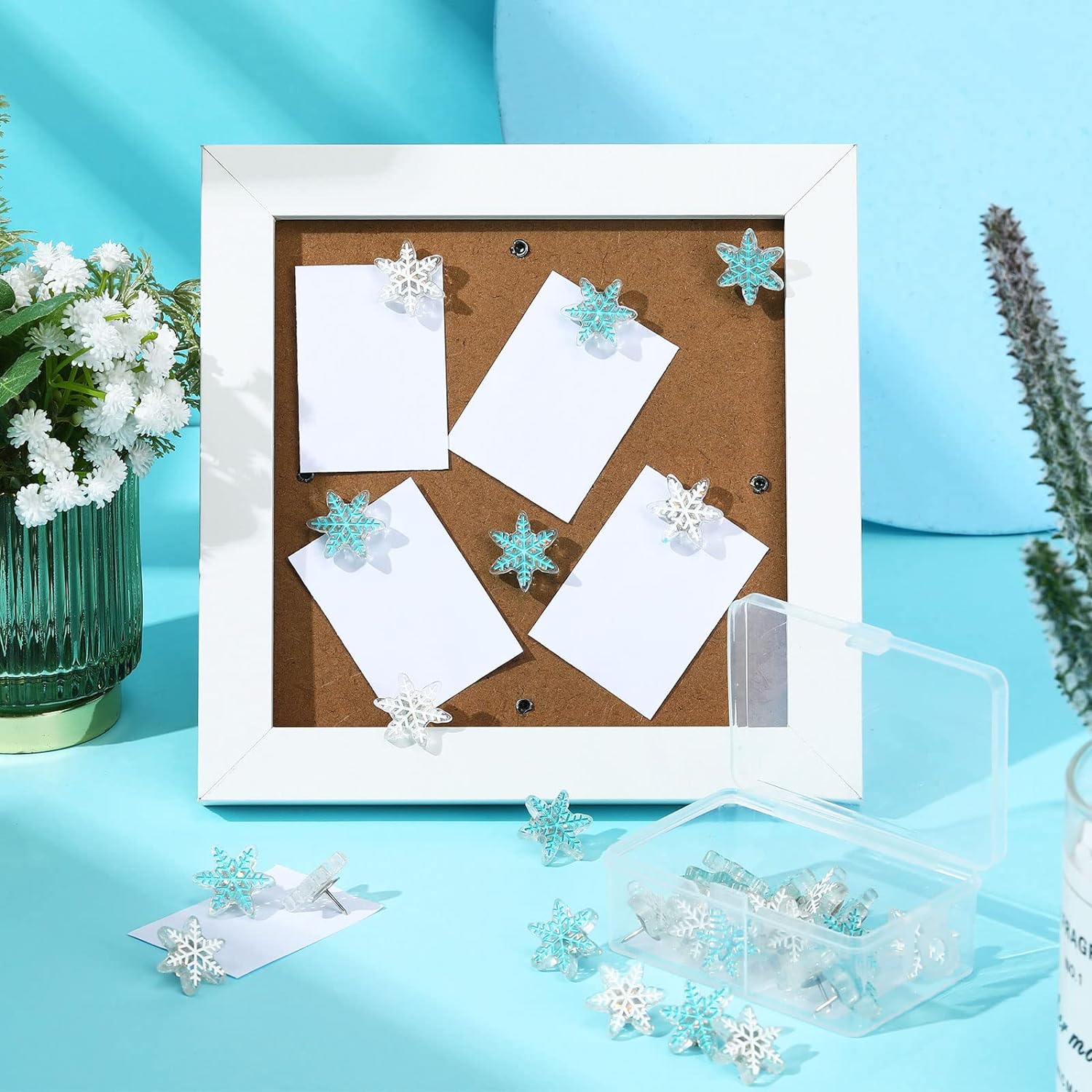 30Pcs Snowflake Push Pins,1 and 0.7 Inch Thumb Tacks for Bulletin Board