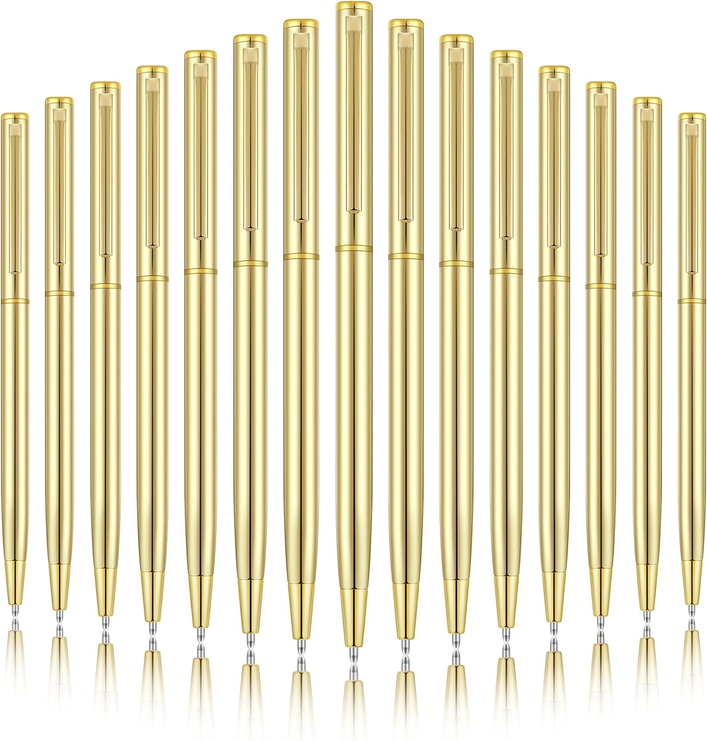 Gold Slim Metal Retractable Ballpoint Pens Black Ink 1mm 15 Pack