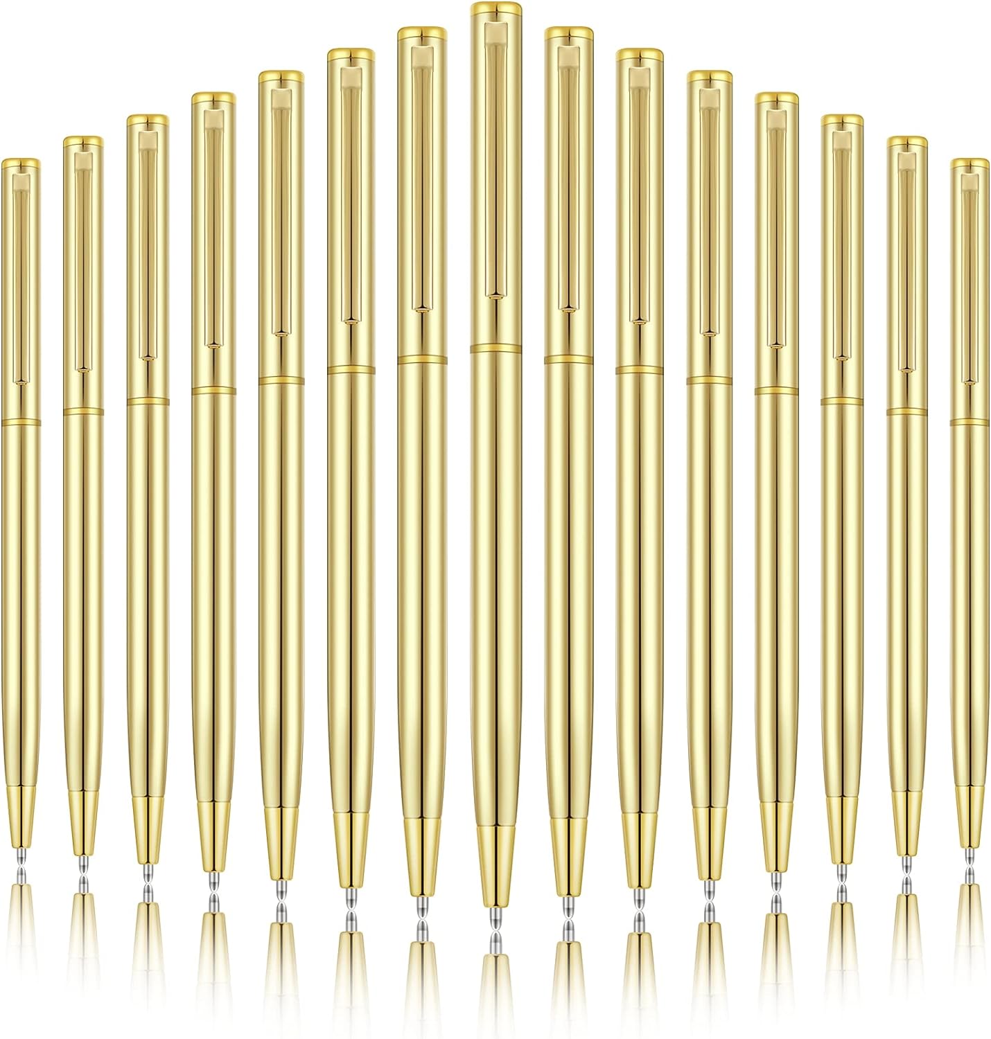 Gold Slim Metal Retractable Ballpoint Pens Black Ink 1mm 15 Pack