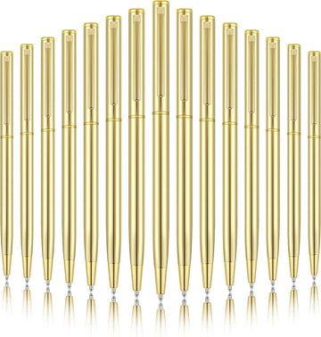 Gold Slim Metal Retractable Ballpoint Pens Black Ink 1mm 15 Pack