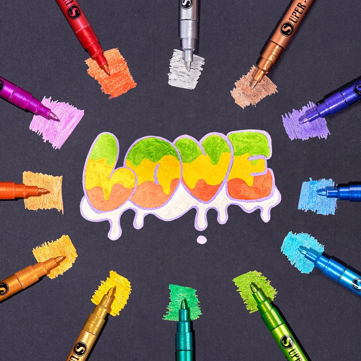 12 Color Super Golden Metallic Paint Marker Pens,Ultra Fine Point 0.7mm