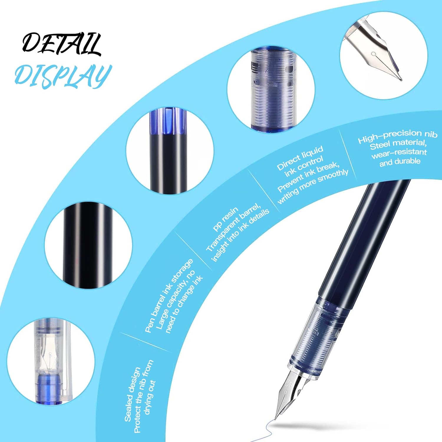 16 Pieces Colored Ink Disposable Fountain Pens Extra Fine Point Nib
