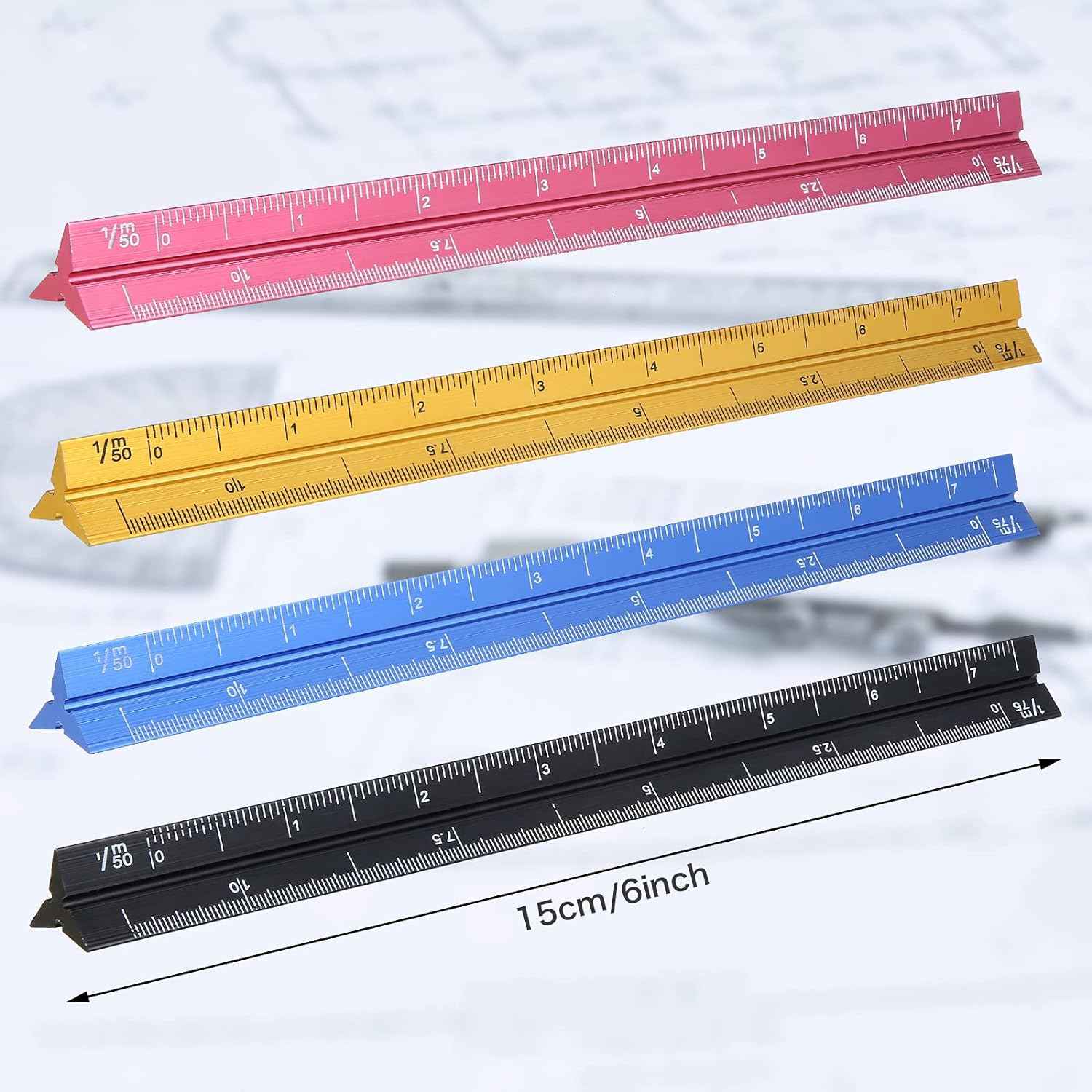 4 Colors Pocket Architectural Scale Rulers 6 Inch