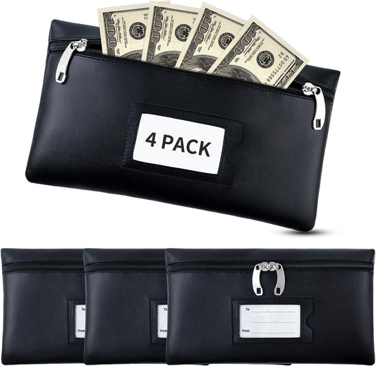 4 Pack Money Bags with Zipper for Cash,Deposit with Window Waterproof