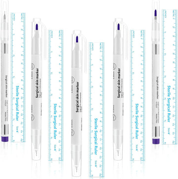 5 Pieces Tattoo Tip Skin Marker Pens with Paper Ruler