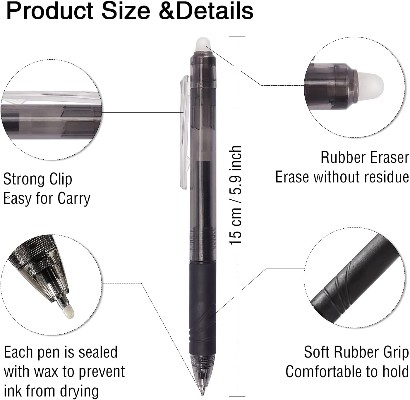 8 Pack Retractable Erasable Gel Pens Clicker Fine Point 0.7mm