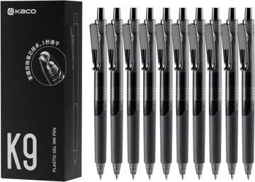 Kaco K9 Retractable Gel Pens Black Ink 0.5mm Fine Point,10 Pack