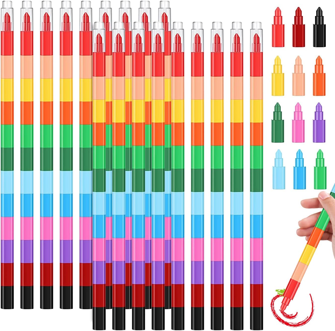 18Pcs Stacking Buildable 12in1 Wax Crayons for Kids
