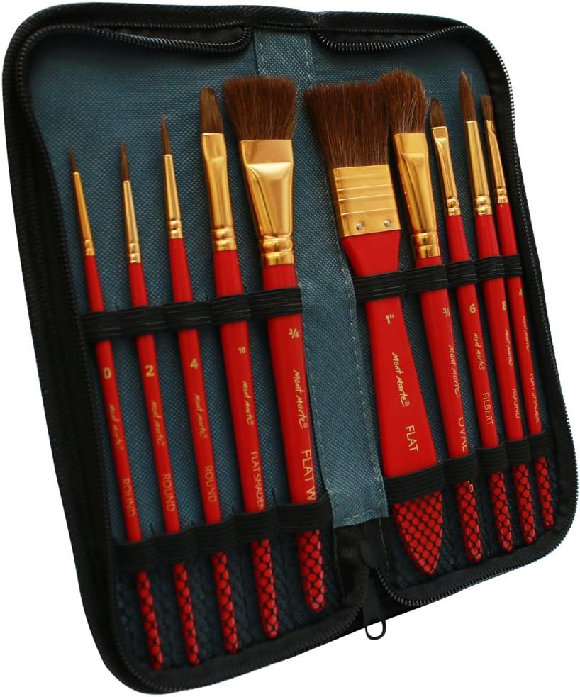 Mont Marte Art Paint Brushes Set with Case,10 Different Size