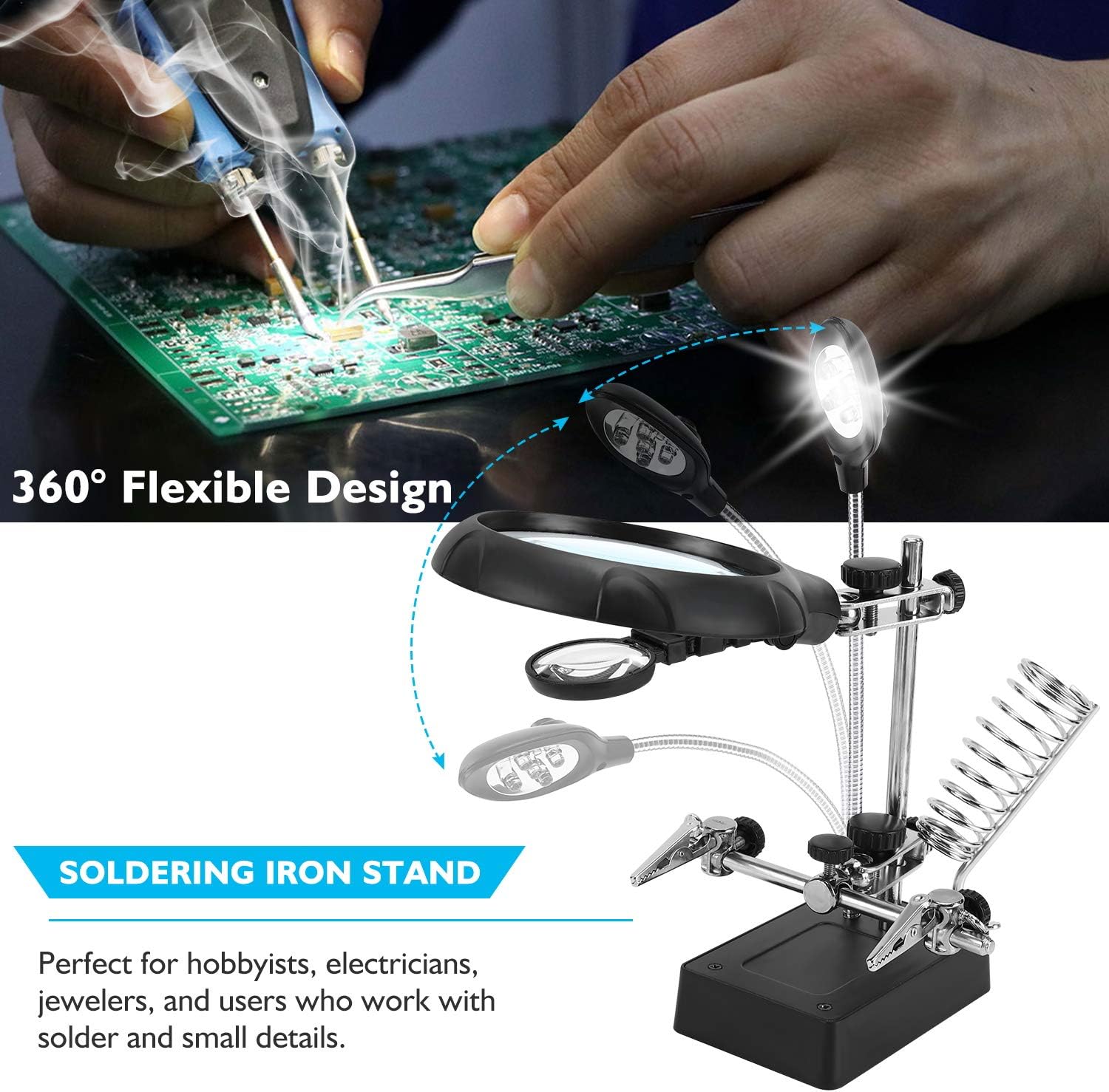 Desktop Magnifying Glass Soldering Station,LED Light Magnifier