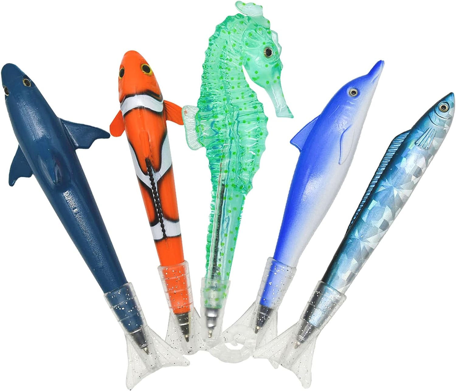 5PCS Clownfish Shark Sea Horse Dolphin Pens Sea Animal Ballpoint Pens