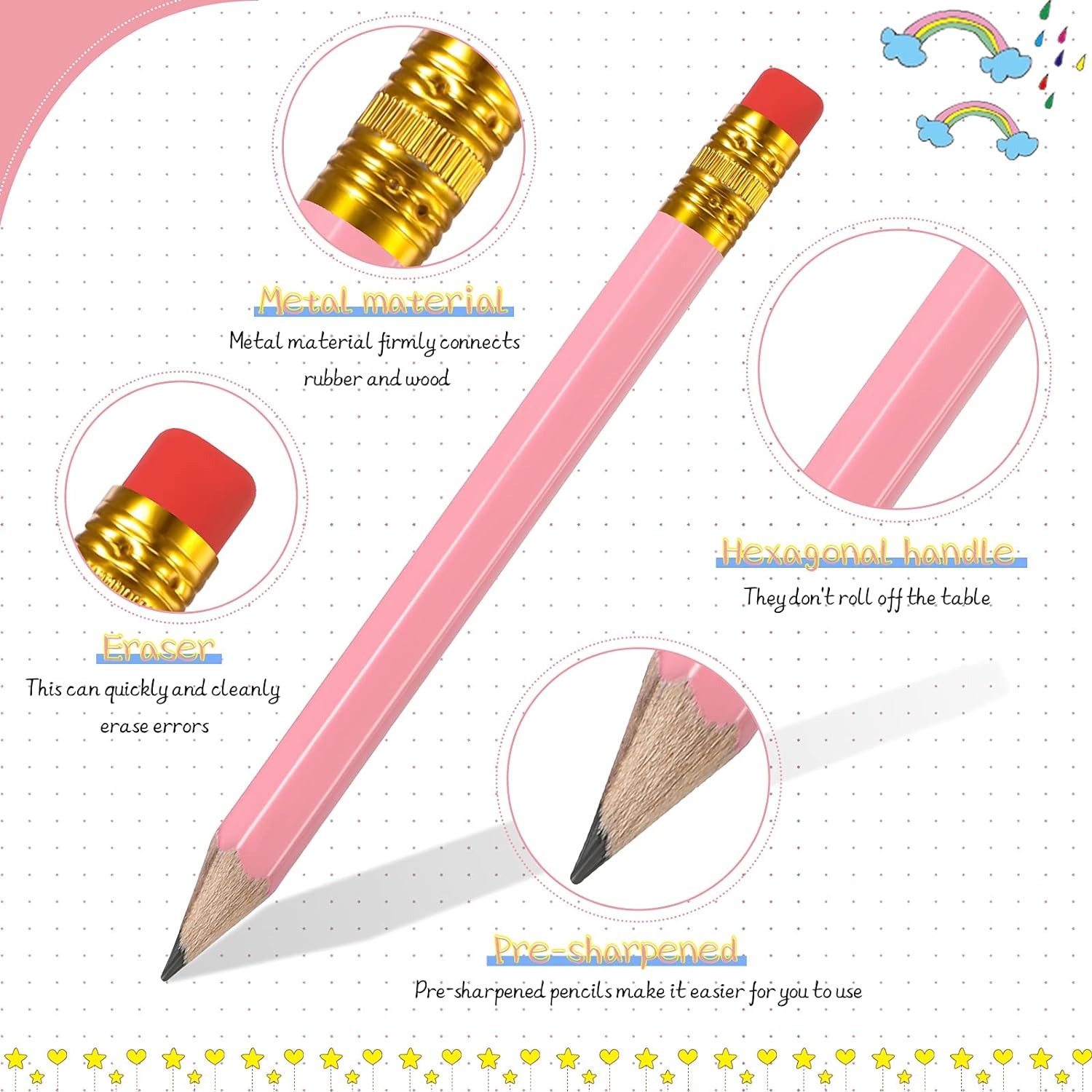 48 Pieces Golf Short Pencils with Eraser for Kids