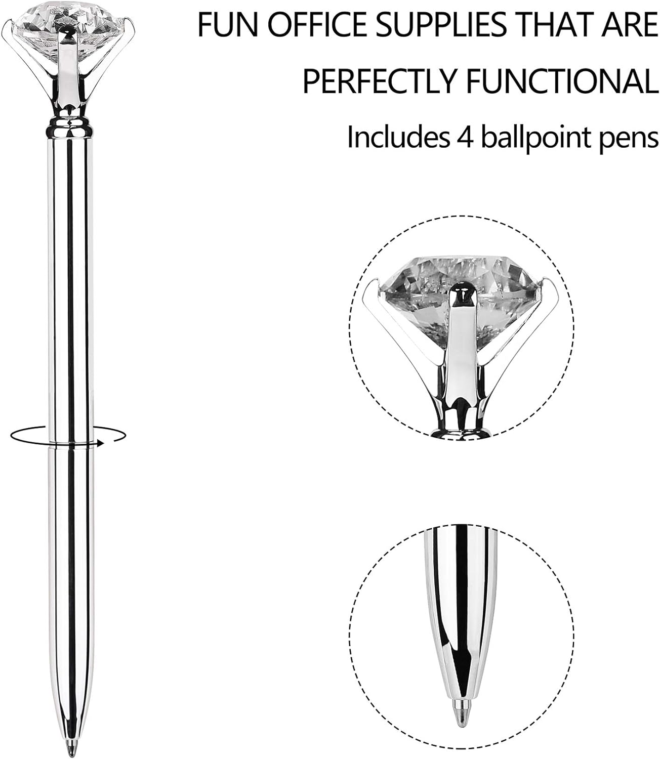 6Pcs Ballpoint Pens Metal Diamond Journaling Gift Pens,Black Ink