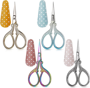 4Pcs Sewing Embroidery Scissors with Artificial Leather Cover 3.6 Inch