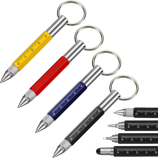 4Pcs 6In1 Multitool Tech Tool Pen Key Ring Screwdriver Pen with Ruler