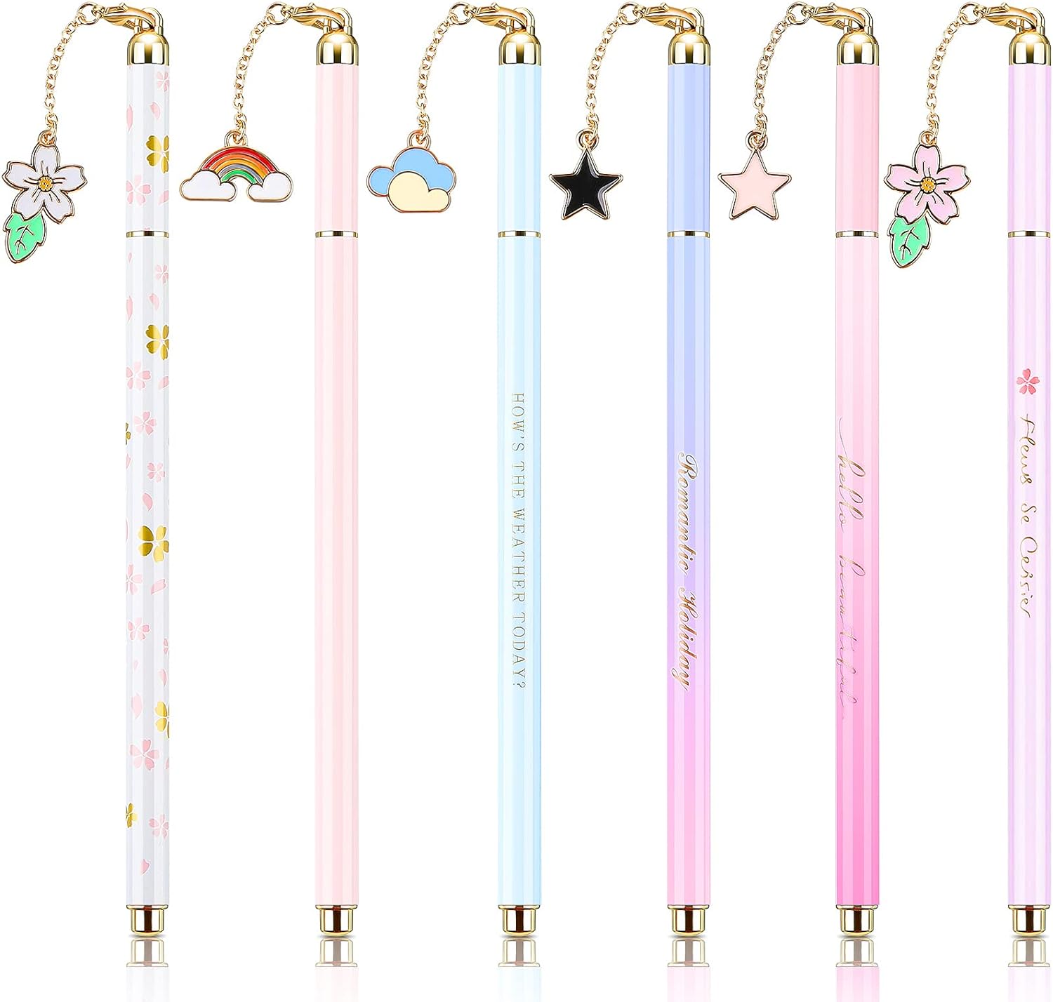 6 Pieces Metal Ballpoint Pens with Cute Pendant Black Ink