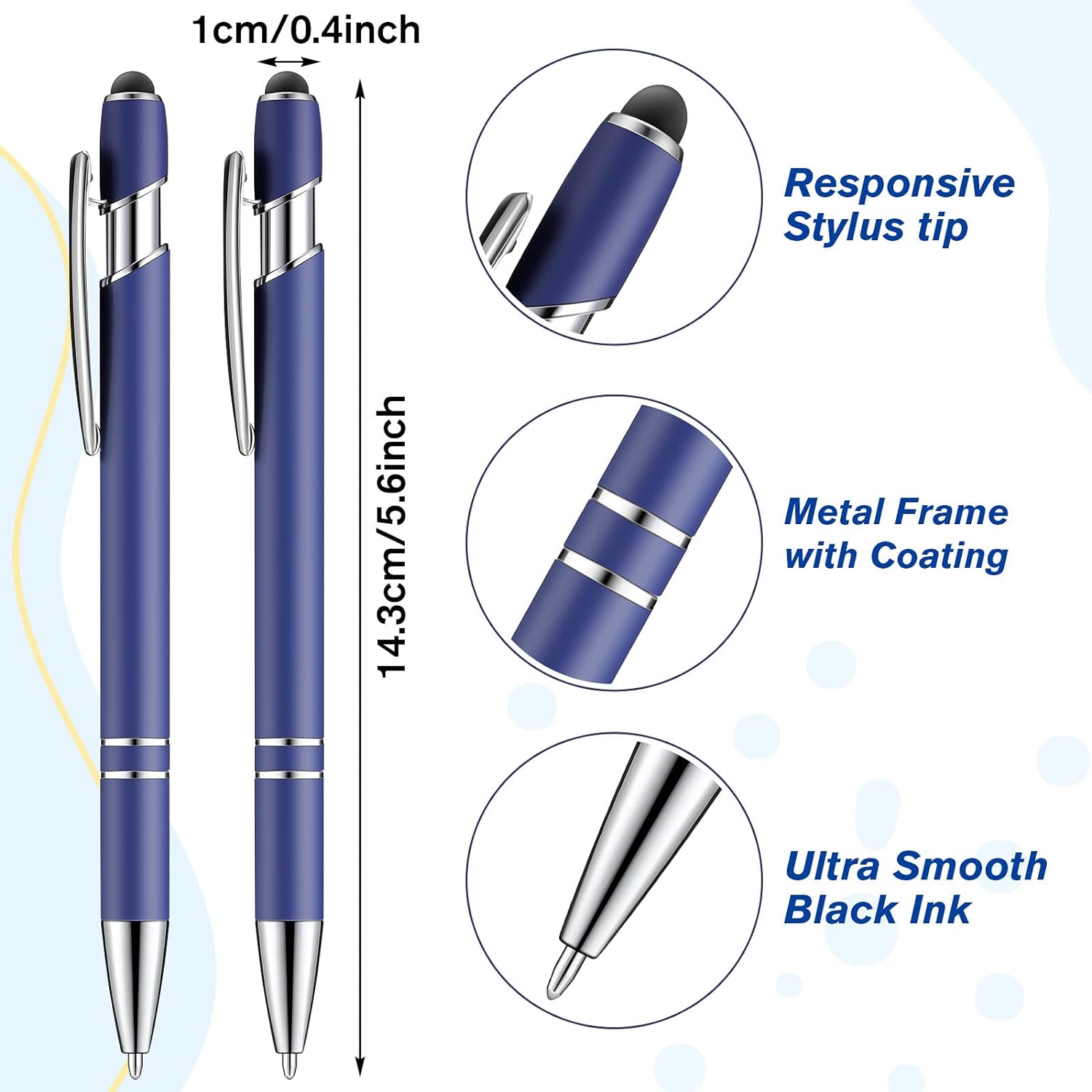 38Pcs Rubberized Ballpoint Pen with Stylus Tip for Touch Screen Devices