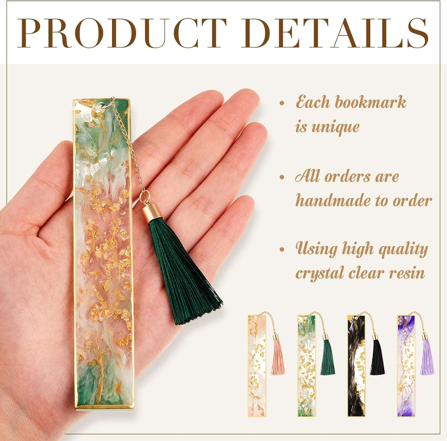 4Pcs Handmade Resin Bookmarks with Tassels