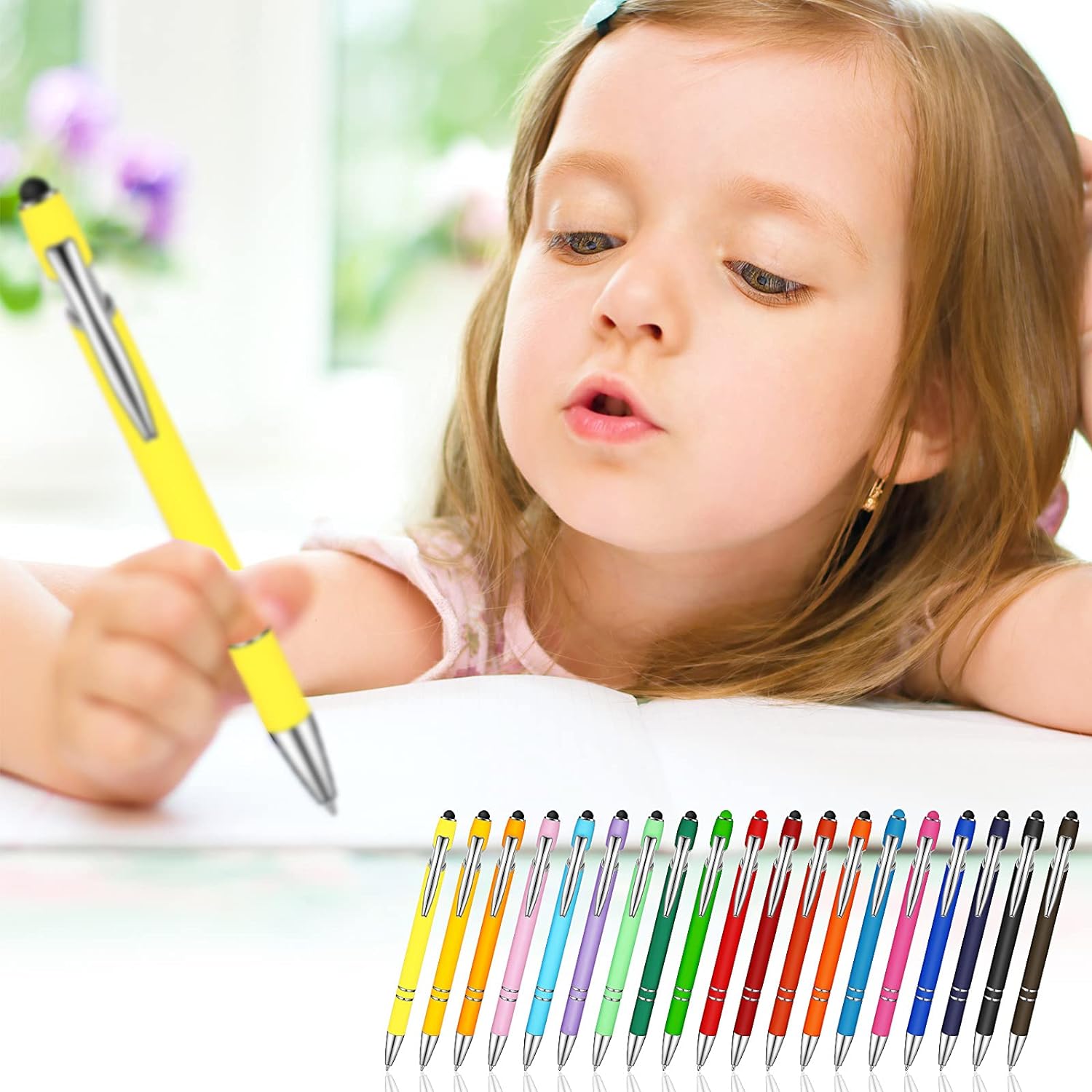 38Pcs Rubberized Ballpoint Pen with Stylus Tip for Touch Screen Devices