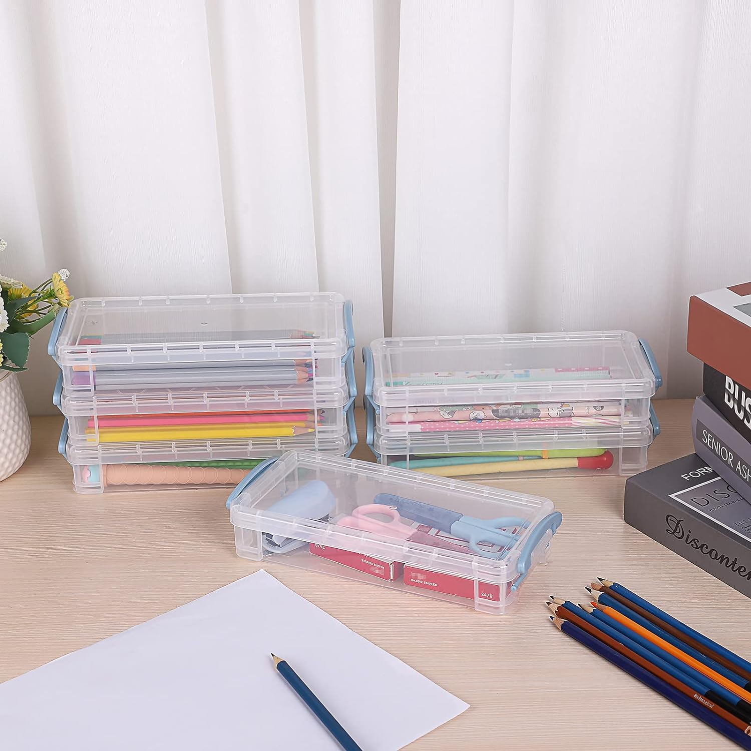 6 Large Capacity Pencil Box,Office Supplies Storage Organizer Box