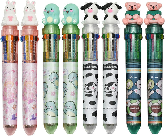 8PCS Multicolor Ballpoint Pen 10-in-1 Animal Retractable Pens