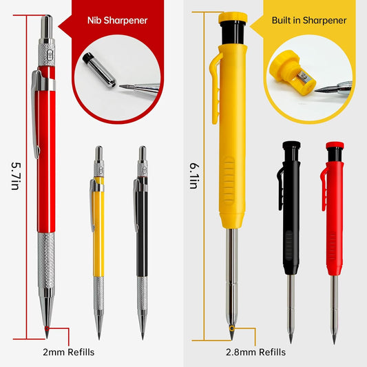 Mechanical Carpenter Pencils Set with 30 Marker Refills for Architect Construction