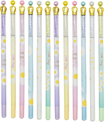 12PCS Fancy Floral Crown Gel Pens 0.5mm Black Ink