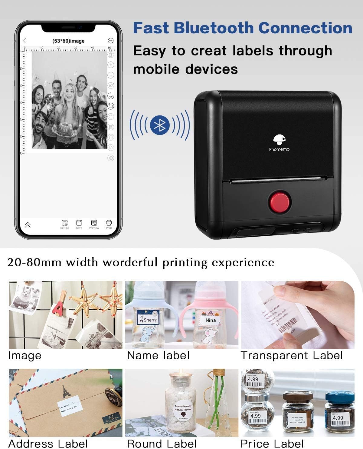 Phomemo M200 Label Maker,Bluetooth Thermal Label Printer (Type-C Charger)