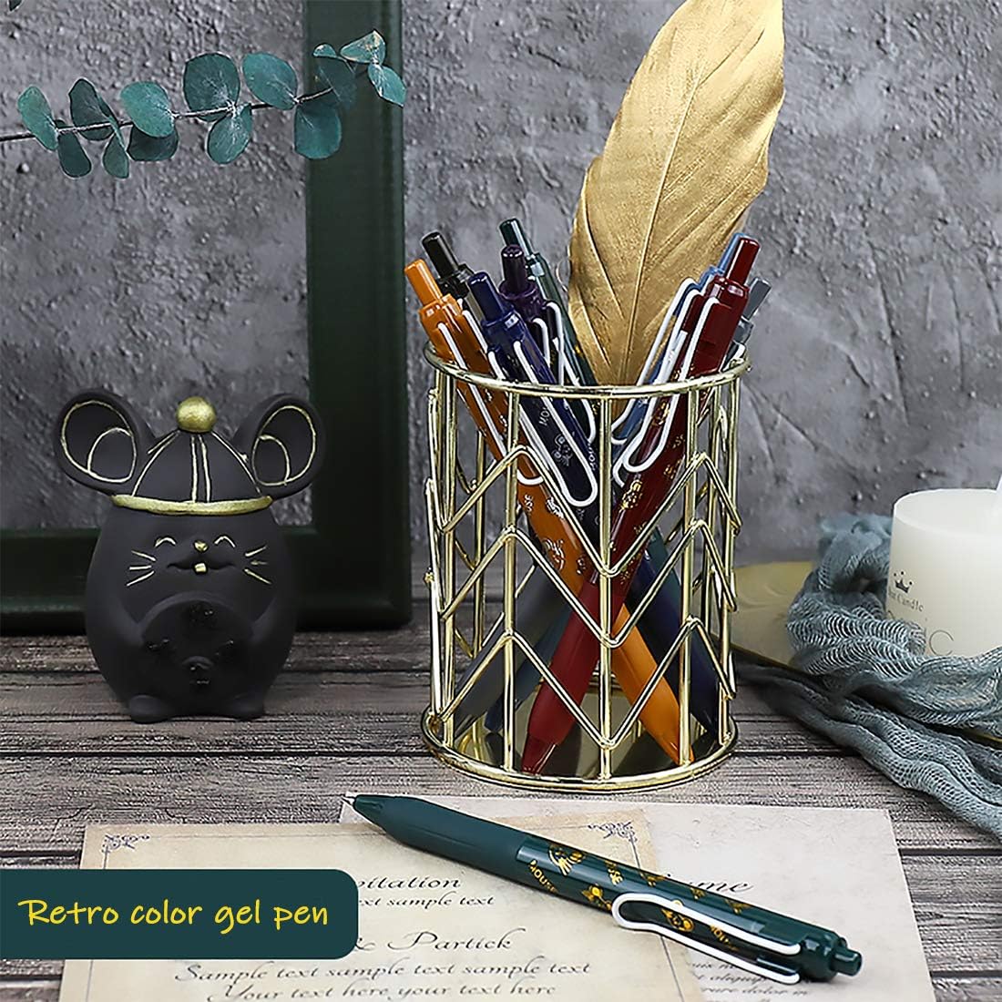COLNK Colored Gel Pens with Retro Ink Retractable,0.5mm,8 Pack