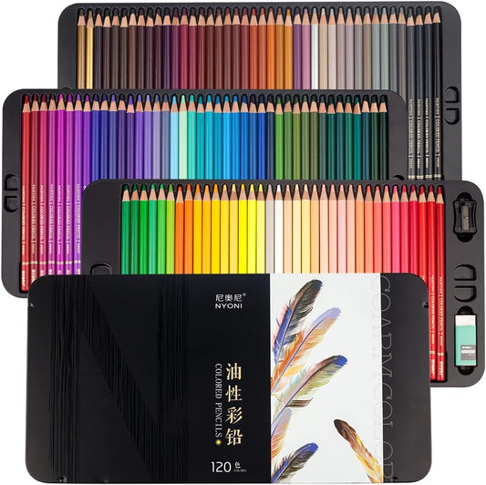 NYONI Professional 120 Colored Drawing Pencils Tin Box