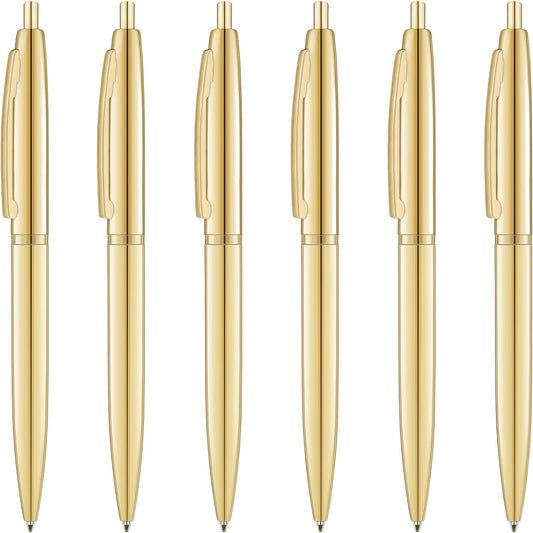 6 Pack Gold Click Ballpoint Pens - Black ink Medium Point