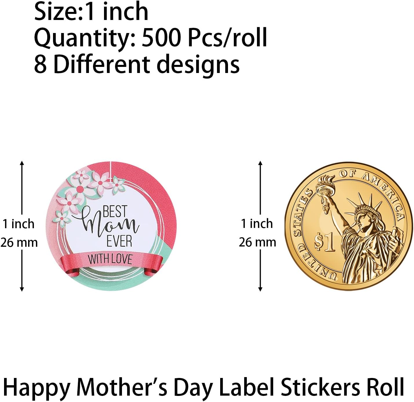 1000PCS Happy Mothers Day Stickers Roll Labels 1 INCH