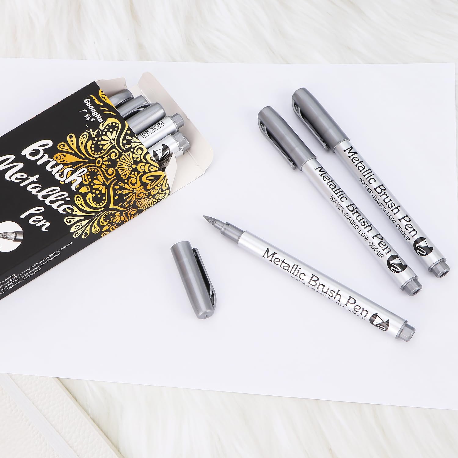 12pcs Metallic Brush Craftwork Marker Pens Silver