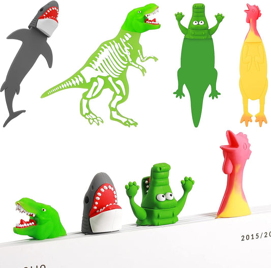 4Pcs Luminous Dinosaur Shark Crocodile Chicken Bookmarks