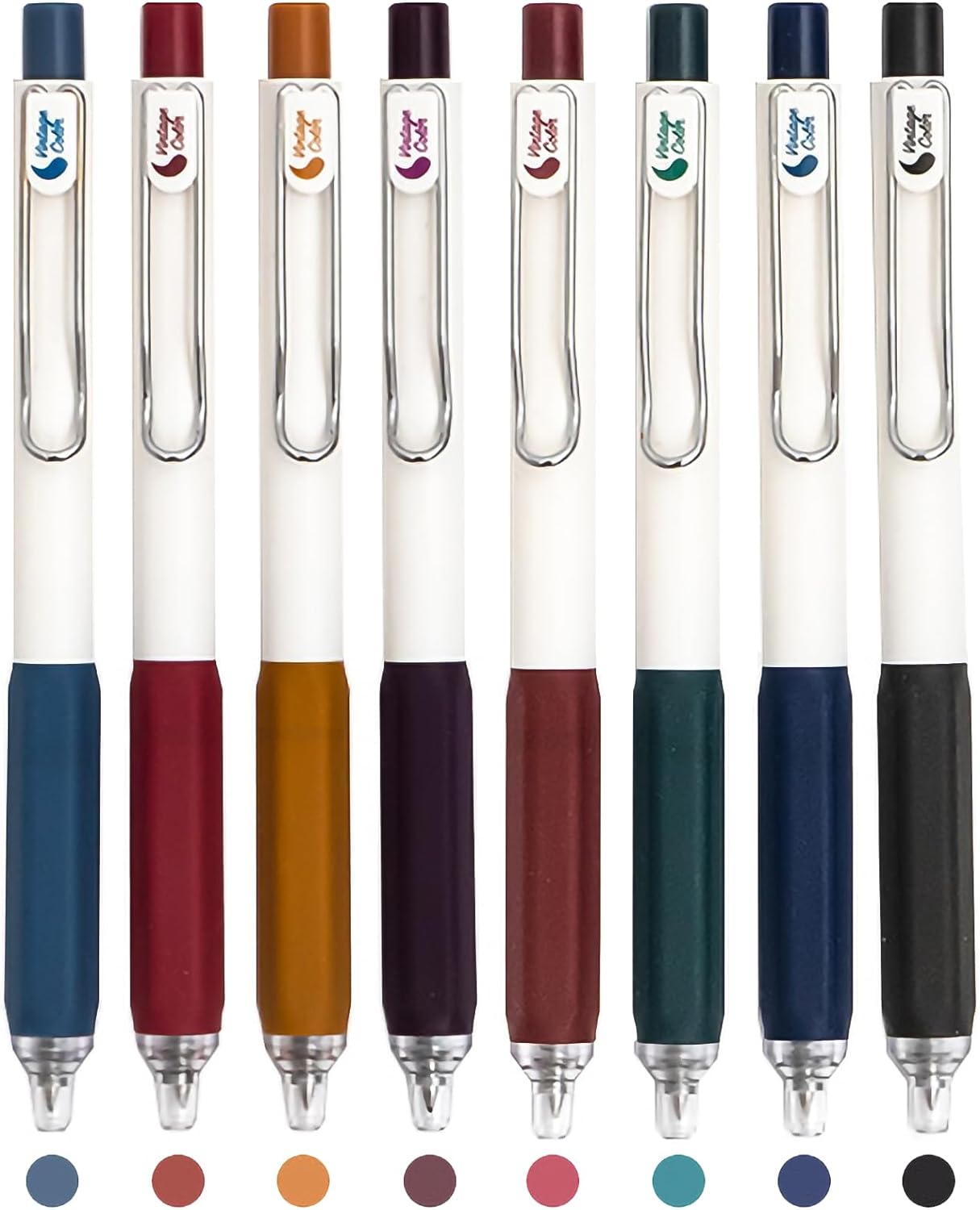 8 Vintage Color Gel Pens,0.5mm Fine Point for Note Taking Journaling