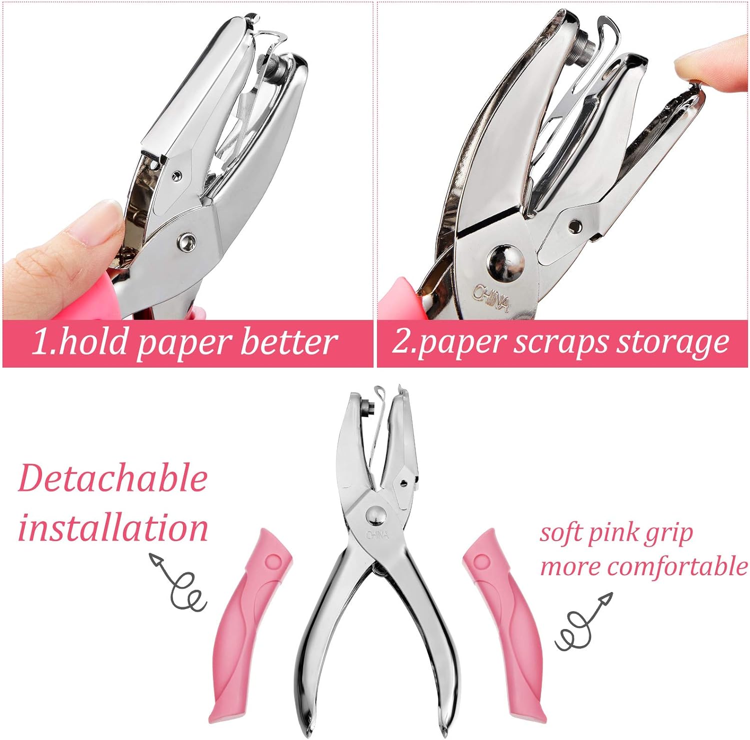 3 Pieces Handheld Hole Paper Punches Metal