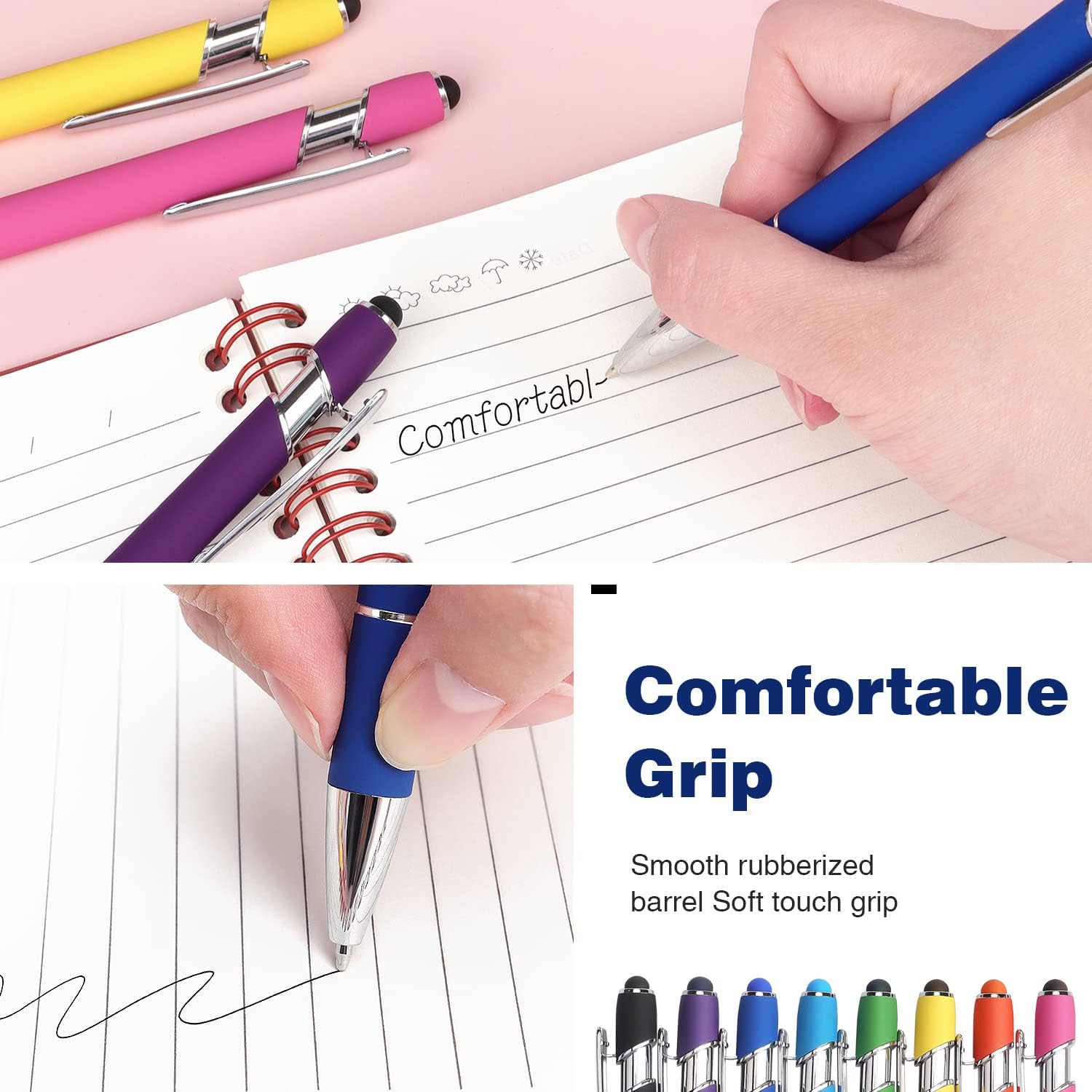 2-in-1 Stylus Retractable Ballpoint Pen with Stylus Tip,1.0mm Black Ink
